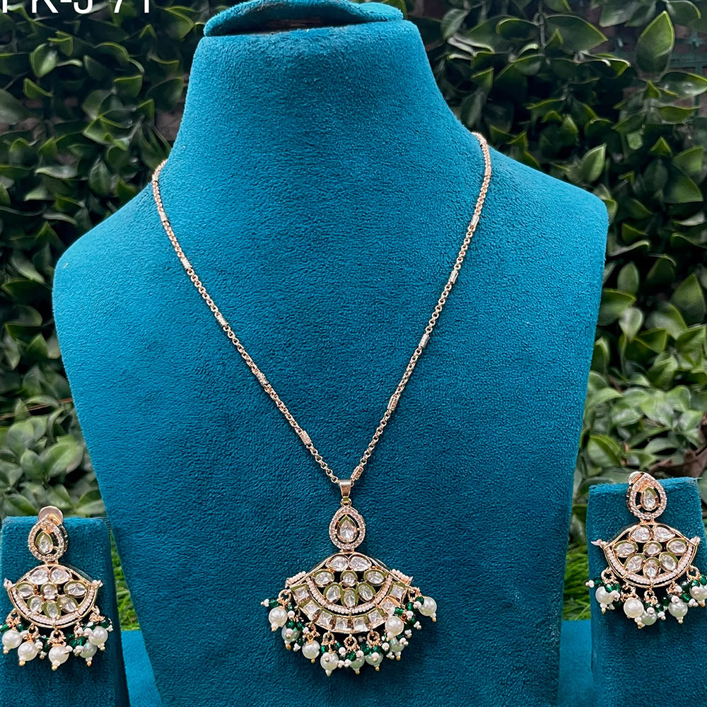Amoliya Jewels Polki Kundan Stone And Pearl Chain Pendant Set