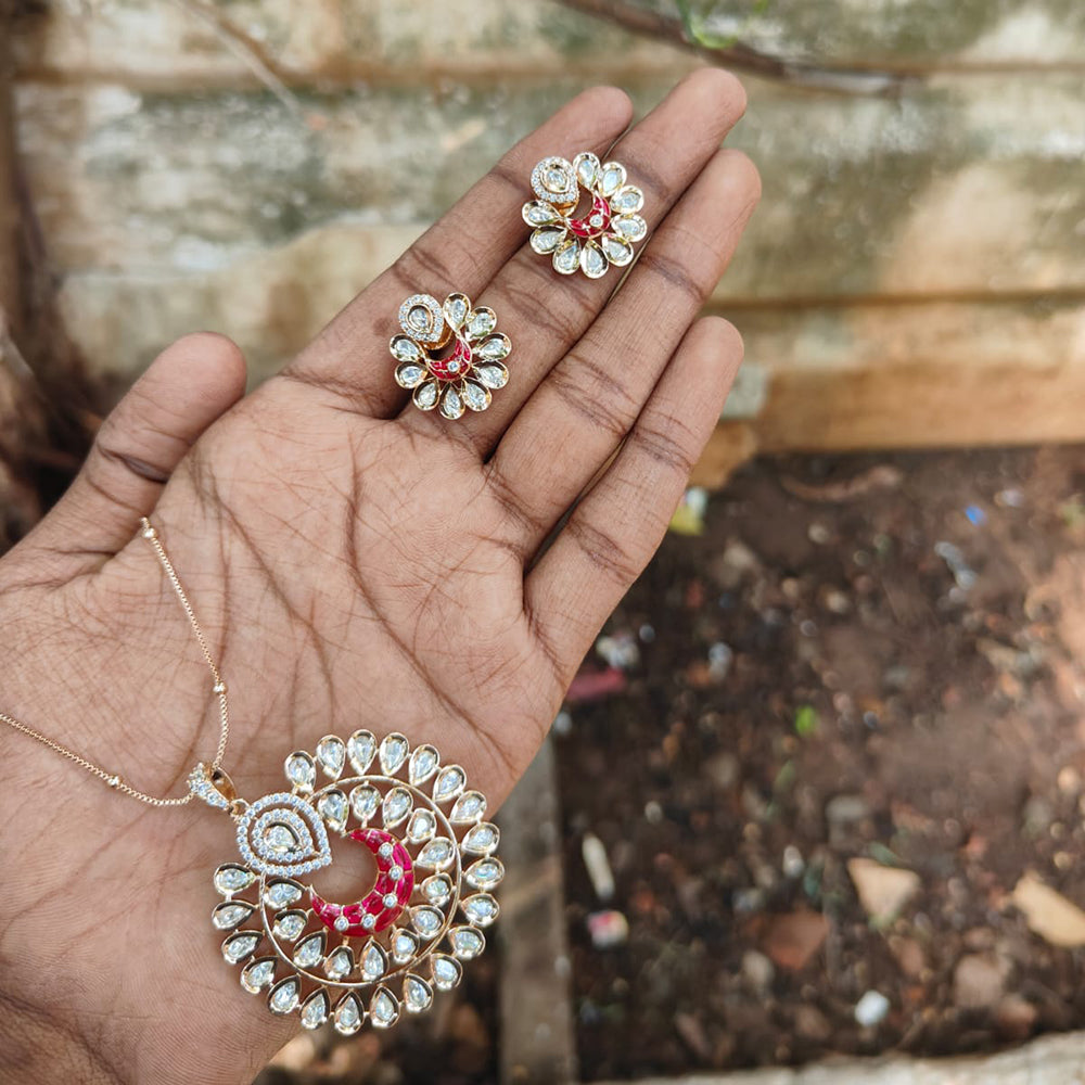 Amoliya Jewels Polki Kundan Stone And Pearl Chain Pendant Set