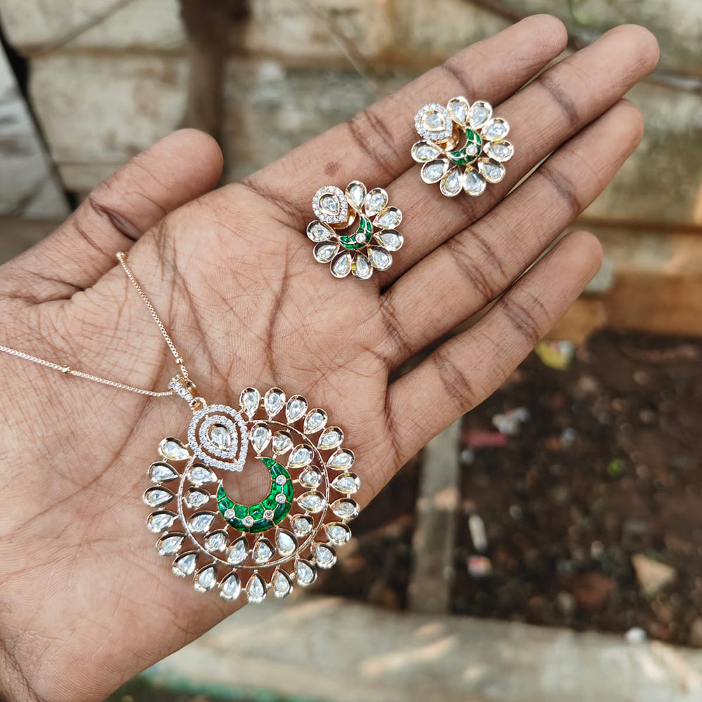 Amoliya Jewels Polki Kundan Stone And Pearl Chain Pendant Set