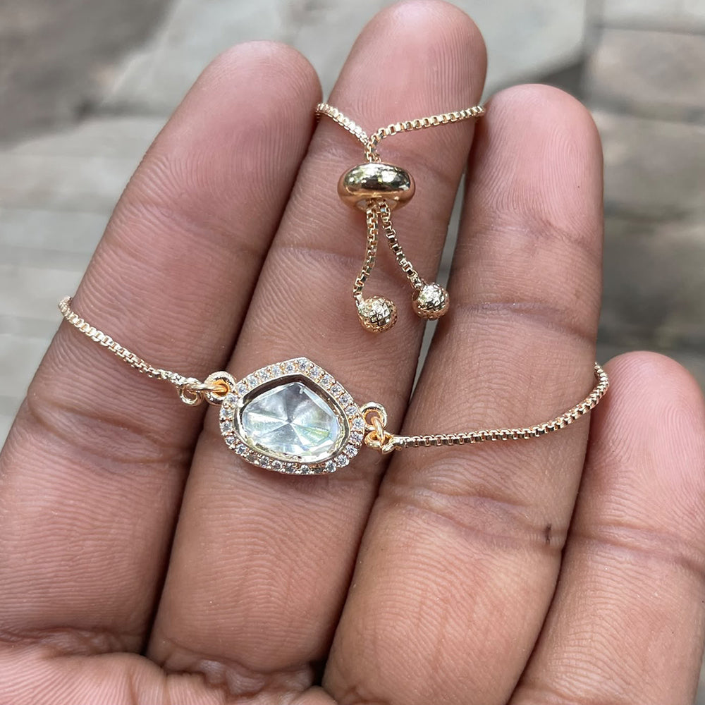 Amoliya Jewels Decent Polki Kundan And Pearl Adjustable Bracelet