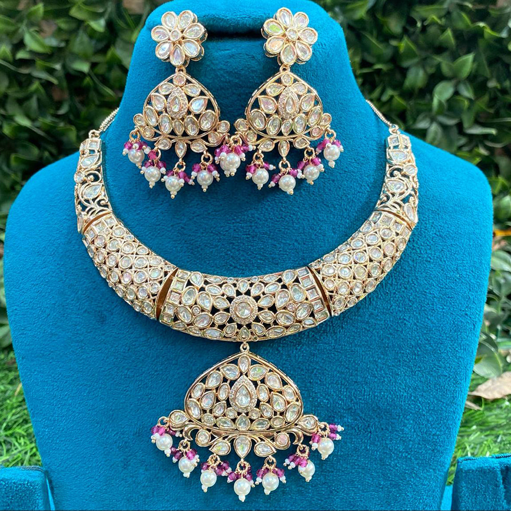 Amoliya Jewels Classic Polki Kundan Stone Choker Necklace Set