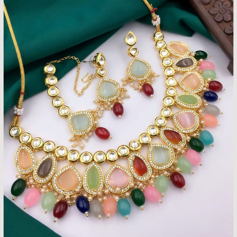 5G Jewellery Gold Plated Kundan Stone And Beads  Necklace Set