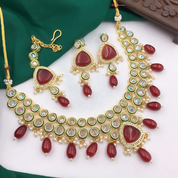 5G Jewellery Gold Plated Crystal Stone And Beads Necklace Set