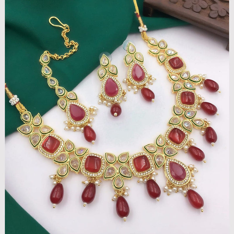 5G Jewellery Gold Plated Crystal Stone And Beads Necklace Set