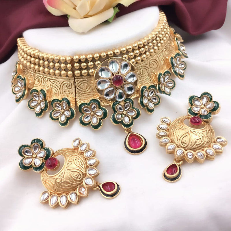 5G Jewellery Gold Plated Kundan Stone Choker Necklace Set