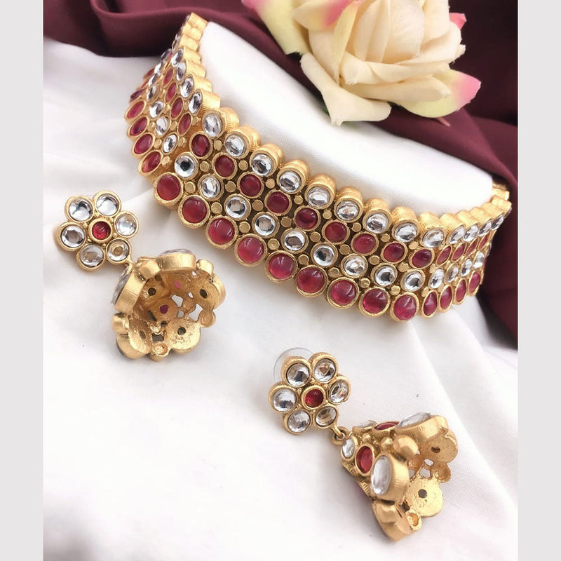 5G Jewellery Gold Plated Kundan Stone Choker Necklace Set