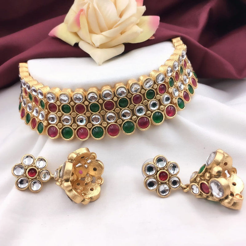 5G Jewellery Gold Plated Kundan Stone Choker Necklace Set