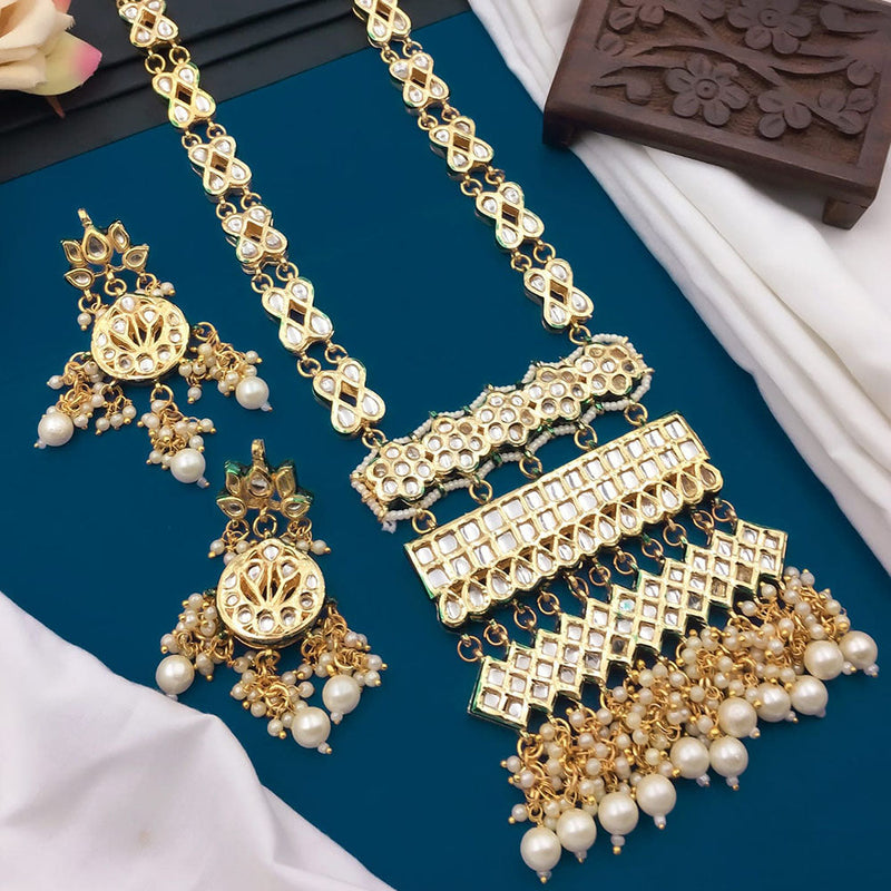 5G Jewellery Gold Plated Kundan Stone And Beads Long Necklace Set