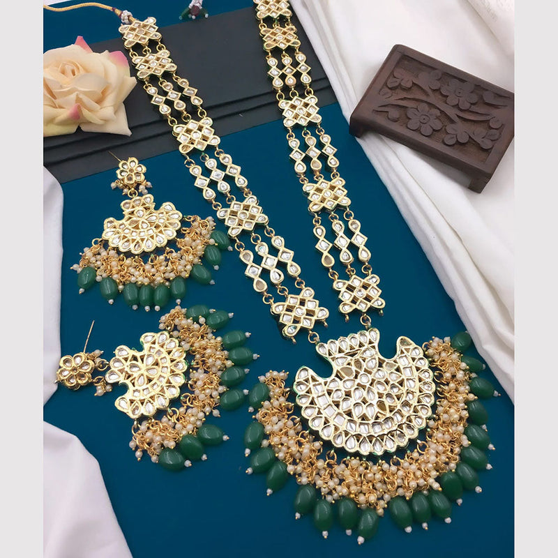 5G Jewellery Gold Plated Kundan Stone And Beads Long Necklace Set