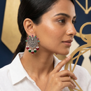 Wearhouse Fashion Oxidised Plated Pota Stone And Pearl Dangler Earrings