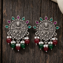Wearhouse Fashion Oxidised Plated Pota Stone And Pearl Dangler Earrings
