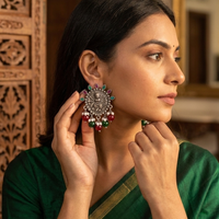 Wearhouse Fashion Oxidised Plated Pota Stone And Pearl Dangler Earrings