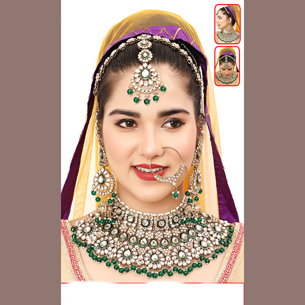 The Fashion Jewels Gold Plated Kundan Semi Bridal Necklace Set