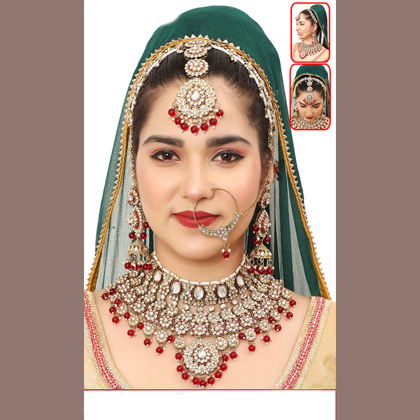 The Fashion Jewels Gold Plated Kundan Semi Bridal Necklace Set