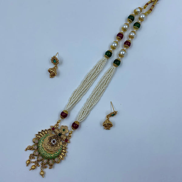 The Fashion Jewels Gold Plated Pota Stone And Pearl Long Necklace Set