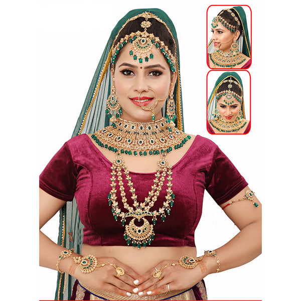 The Fashion Jewels Gold Plated Pota Stone And Beads Bridal Set