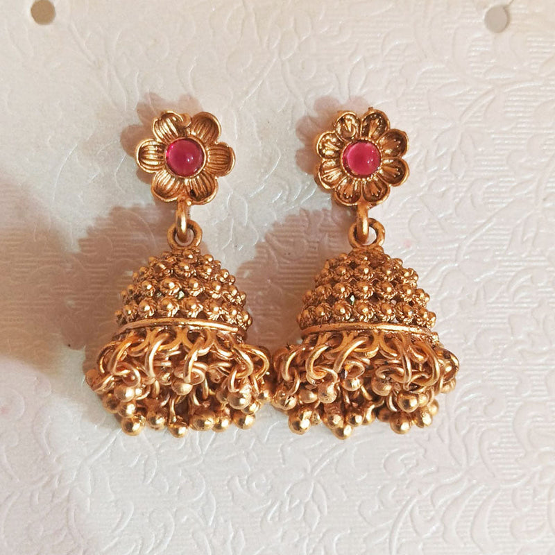 The Fashion Jewels Gold Plated Pota Stone And Pearls Jhumki Earrings