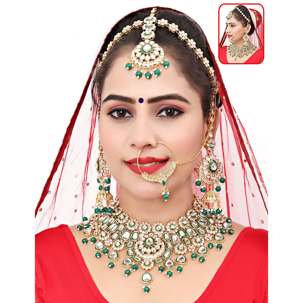 The Fashion Jewels Heritage Glow Kundan And Beads Meenakari Semi Bridal Necklace Set