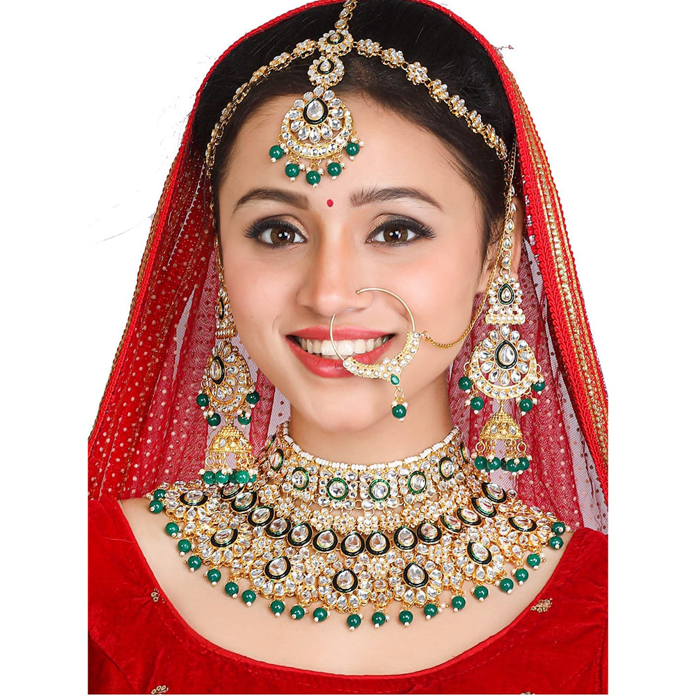 The Fashion Jewels Timeless Treasure Kundan And Beads Meenakari Semi Bridal Necklace Set