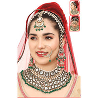 The Fashion Jewels Bridal Spark  Kundan And Beads Meenakari Semi Bridal Necklace Set