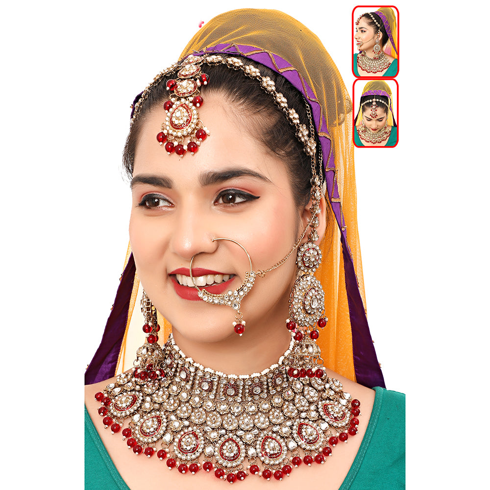 The Fashion Jewels Regal Charm  Kundan And Beads Meenakari Semi Bridal Necklace Set