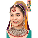 The Fashion Jewels Regal Charm  Kundan And Beads Meenakari Semi Bridal Necklace Set