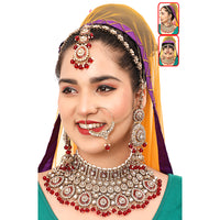 The Fashion Jewels Regal Charm  Kundan And Beads Meenakari Semi Bridal Necklace Set