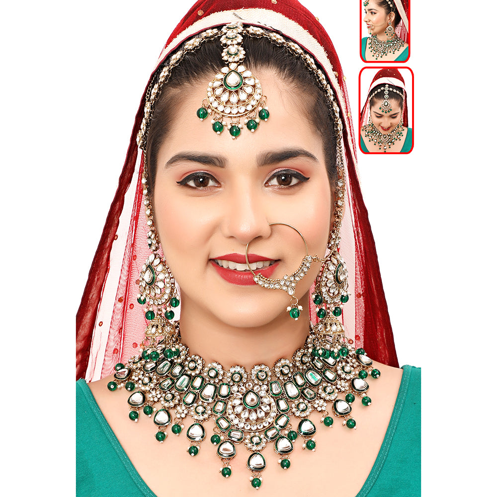 The Fashion Jewels Queen’s Aura Kundan And Beads Meenakari Semi Bridal Necklace Set