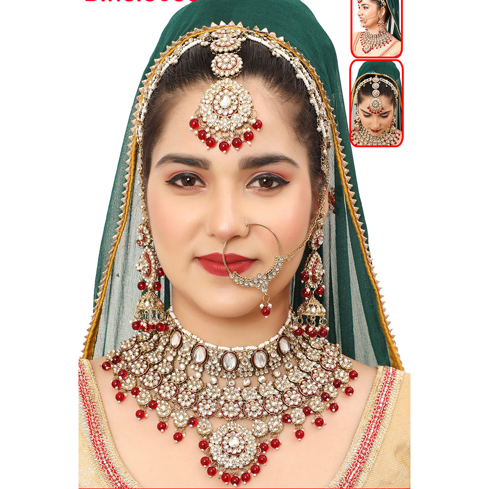 The Fashion Jewels Queen’s Aura Kundan And Beads Meenakari Semi Bridal Necklace Set