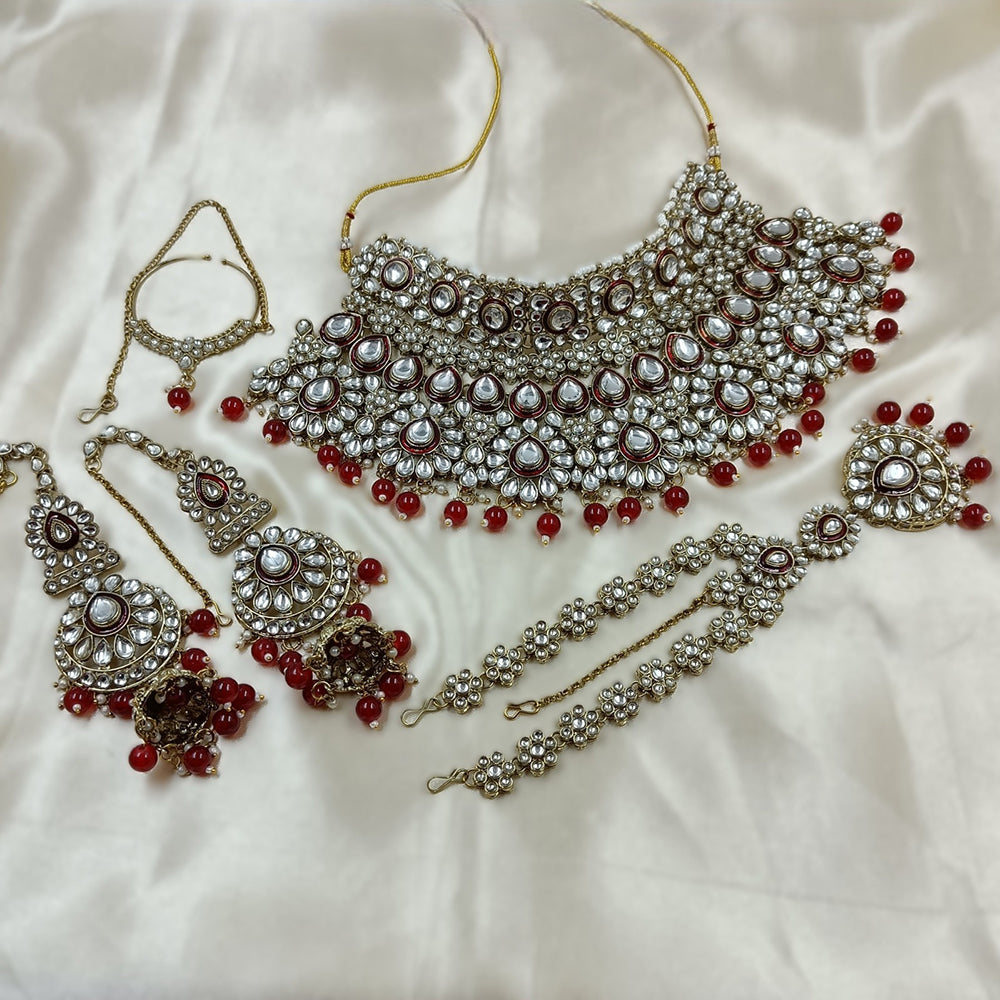 The Fashion Jewels Elegant Kundan Stone And Pearl Semi Bridal Necklace Set