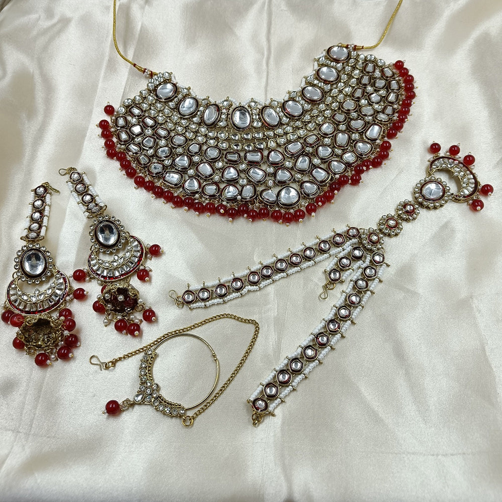 The Fashion Jewels Elegant Kundan Stone And Pearl Semi Bridal Necklace Set