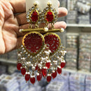 Trilok Jewel Gold Plated Pear And Beads Dangler Earrings (Assorted Color)