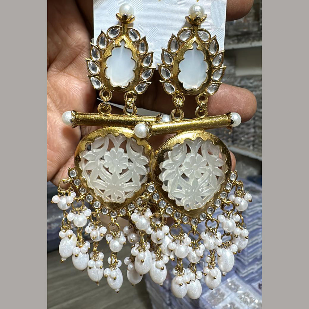 Trilok Jewel Gold Plated Pear And Beads Dangler Earrings (Assorted Color)