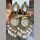 Trilok Jewel Gold Plated Pear And Beads Dangler Earrings (Assorted Color)
