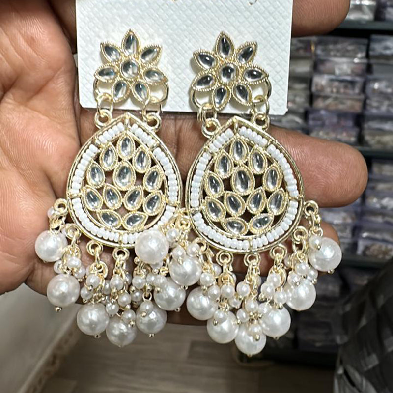 Trilok Jewel Gold Plated Pearl And Kundan Stone Dangler Earrings