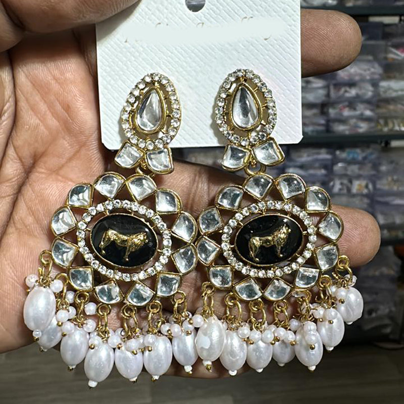 Trilok Jewel Gold Plated Pearl And Kundan Stone Dangler Earrings