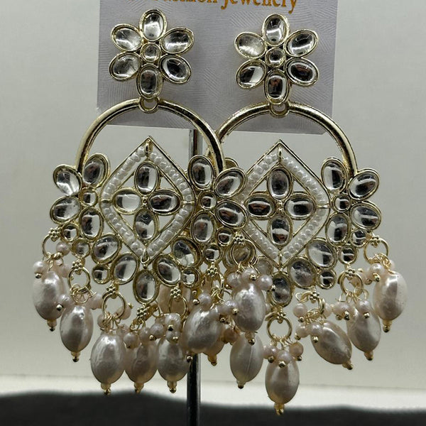 Trilok Jewel Gold Plated Pearl And Kundan Stone Dangler Earrings