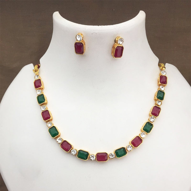 Trilok Jewel Gold Plated Austrian Stone And Crystal Stone Necklace Set (Assorted Color)