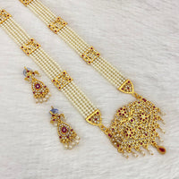 Trilok Jewel Gold Plated Austrian Stone And Pearl Long Necklace Set