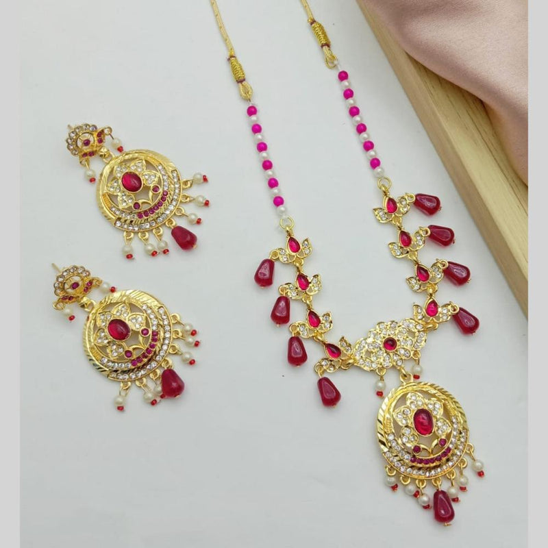 Trilok Jewel Gold Plated Austrian Stone And Beads Necklace Set