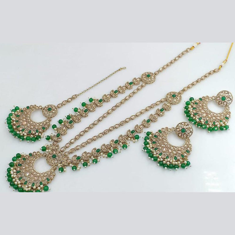 Anjali Jewellery Gold Plated Crystal Stone And Beads Long Necklace Set