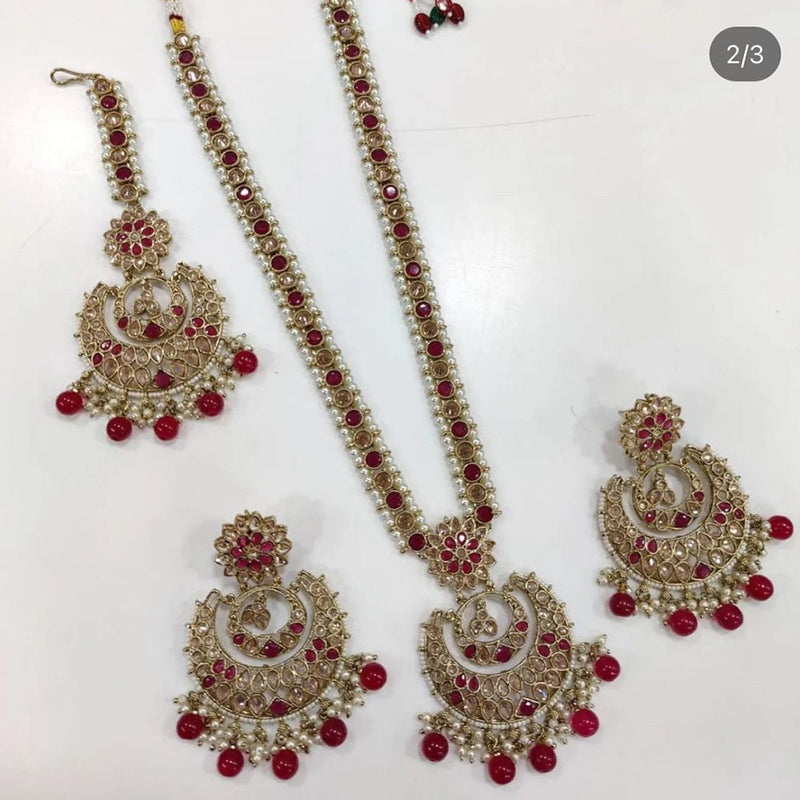 Anjali Jewellery Gold Plated Crystal Stone And Beads Long Necklace Set