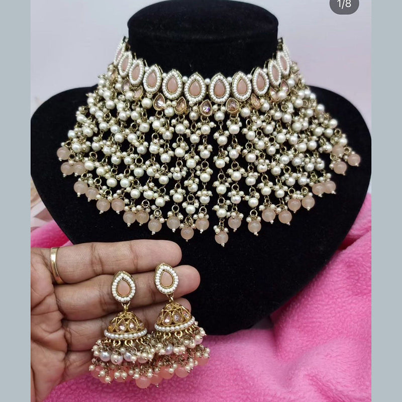 Anjali Jewellery Gold Plated Crystal Stone Pearl And Beads Choker Necklace Set