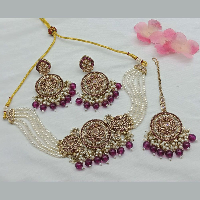 Anjali Jewellery Gold Plated Crystal Stone Pearl And Beads Choker Necklace Set