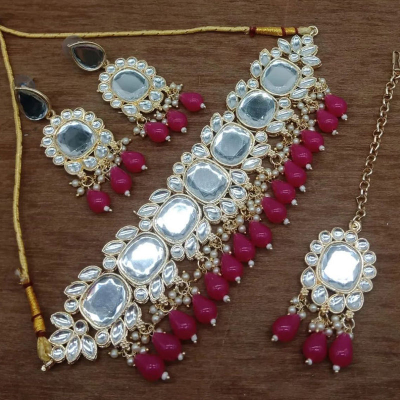 Anjali Jewellery Gold Plated Kundan Stone And Beads Choker Necklace Set