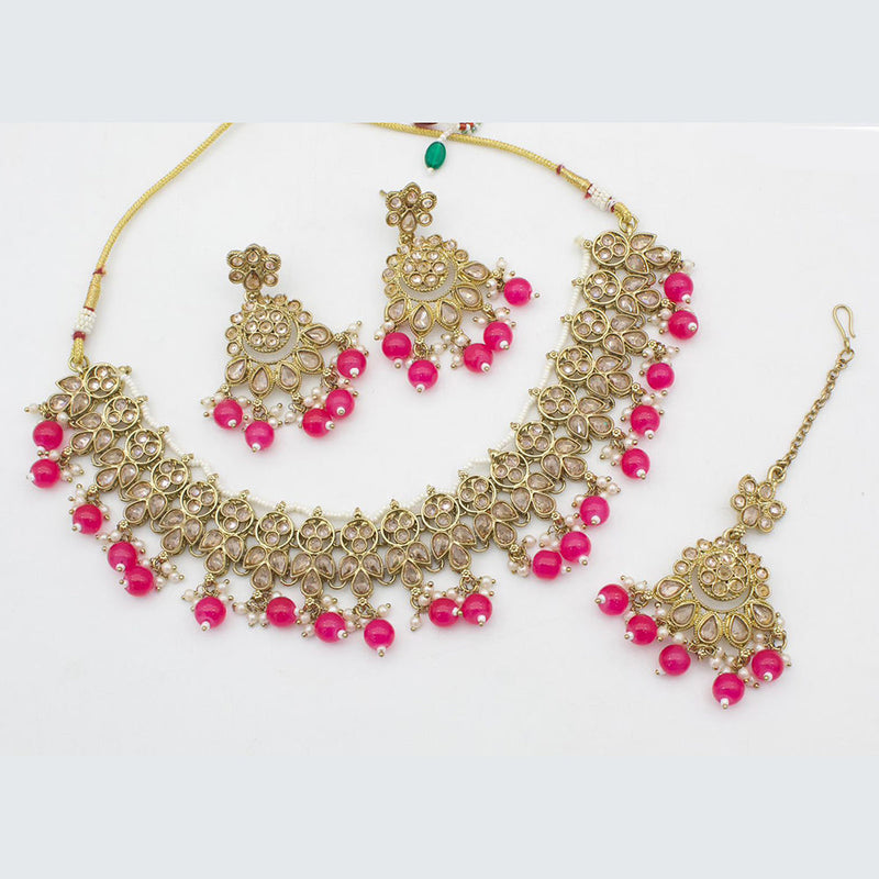 Anjali Jewellery Gold Plated Crystal Stone And Beads Choker Necklace Set