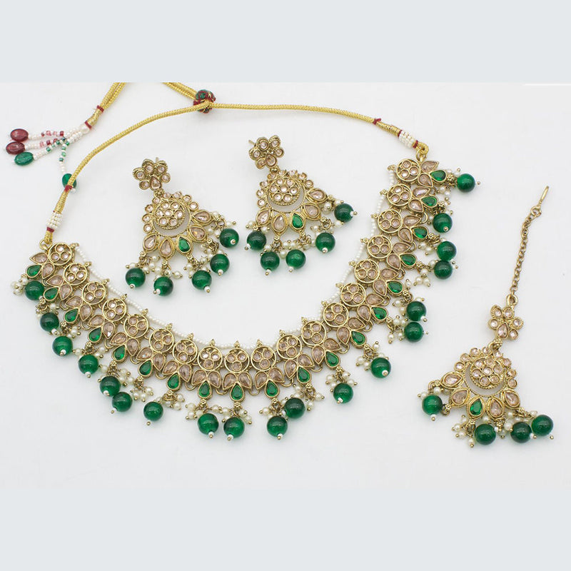 Anjali Jewellery Gold Plated Crystal Stone And Beads Choker Necklace Set