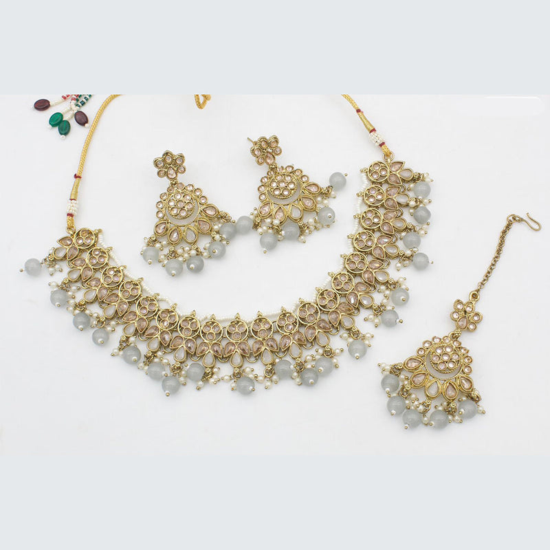 Anjali Jewellery Gold Plated Crystal Stone And Beads Choker Necklace Set