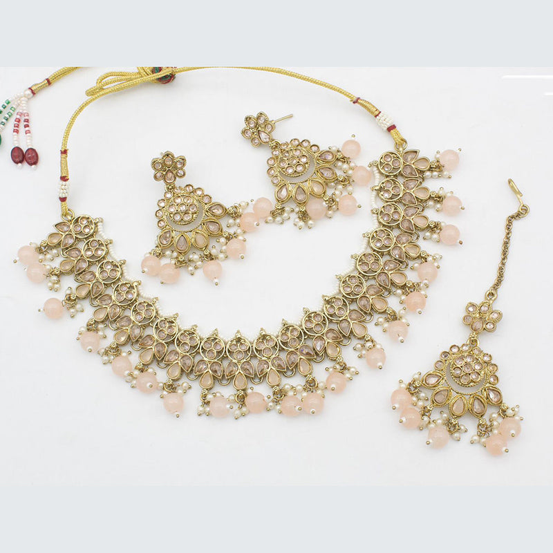 Anjali Jewellery Gold Plated Crystal Stone And Beads Choker Necklace Set