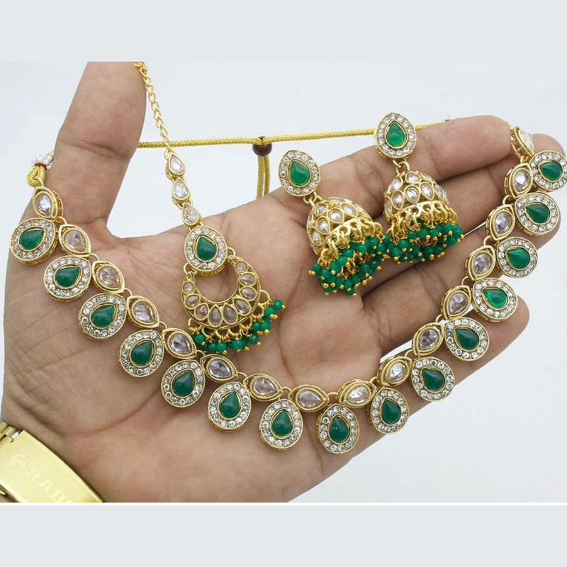 Anjali Jewellery Gold Plated Crystal Stone And Beads Choker Necklace Set